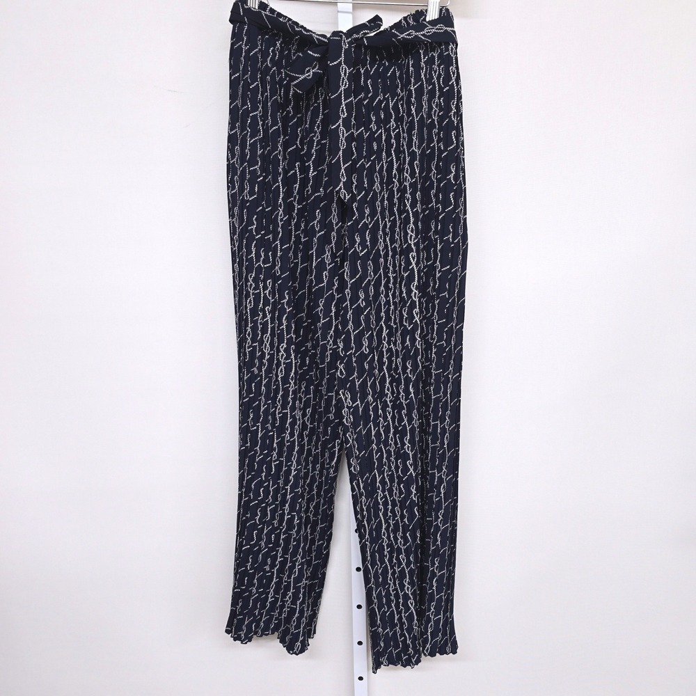 Alice Blue Navy Rope Print Pleated‎ Wide Leg Belted Palazzo Pants Size L